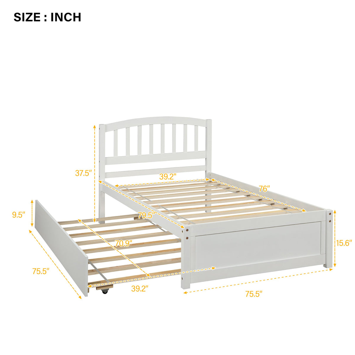 Twin White Wood Platform Bed with Twin Trundle – HOMEDAYBED