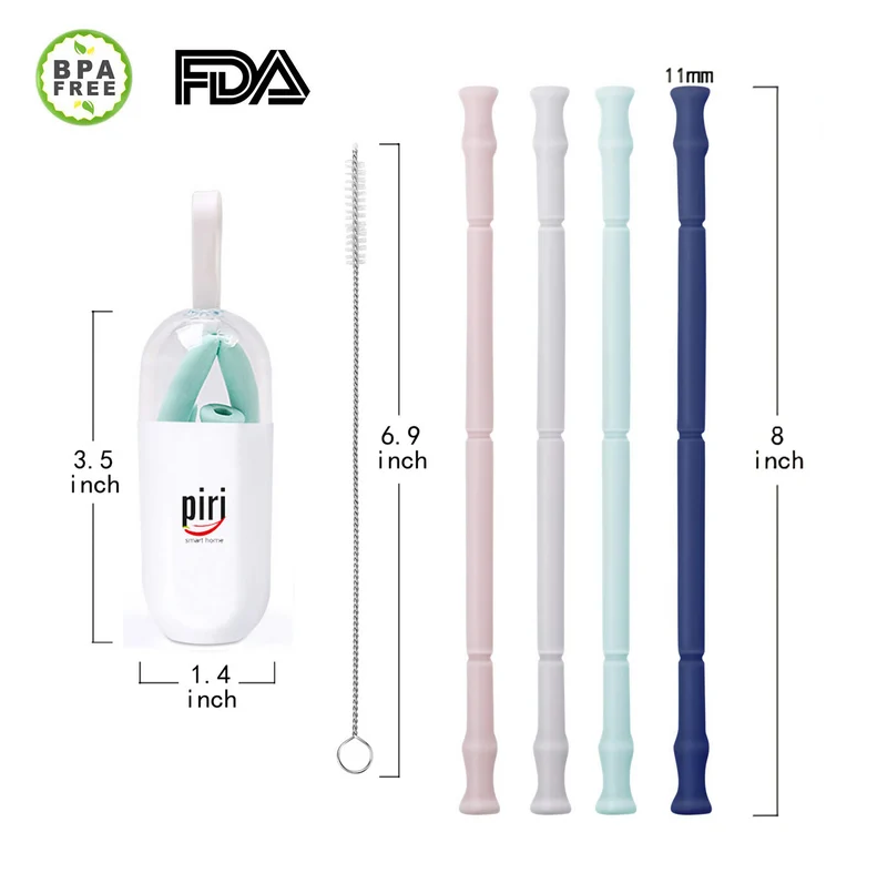 Straws with Case - Reusable Long Soft Foldable Drinking Silicone Straws -  China Drinking Straw, Reusable Straw