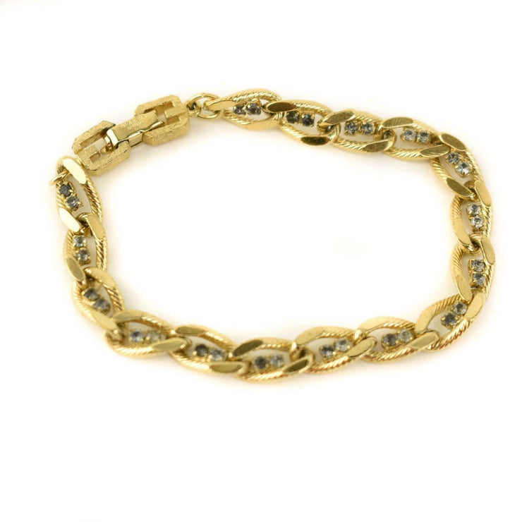 GIVENCHY: Gold, Flat Link & Crystals "Double G" Clasp Bracelet (nq)