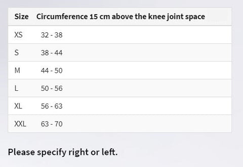 Knee Orthosis Size Charts
