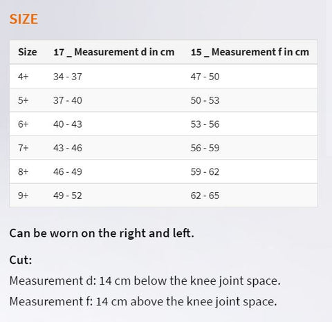 Knee Support Size Chart