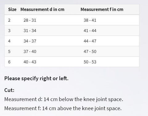 Knee support Size Chart