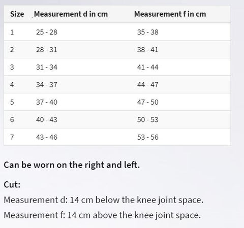 Knee Braces Size chart