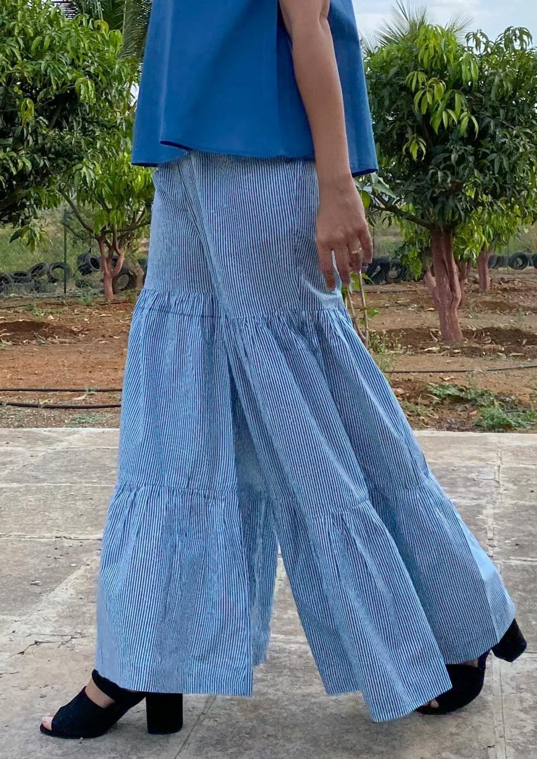 Blue Sharara Set With Cropped Blouse – Tirumala Designers