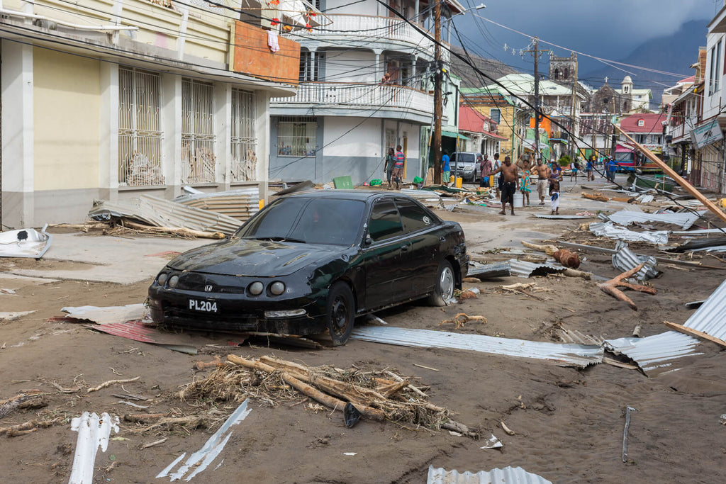 Destruction in the streets of Roseau, caused by Hurricane Maria