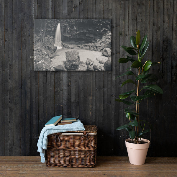 Black and white canvas print of Emerald Pool hanging on a wall