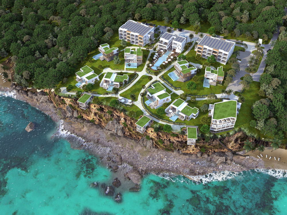 Eine künstlerische Wiedergabe von Tranquility Beach Dominica nach Fertigstellung.