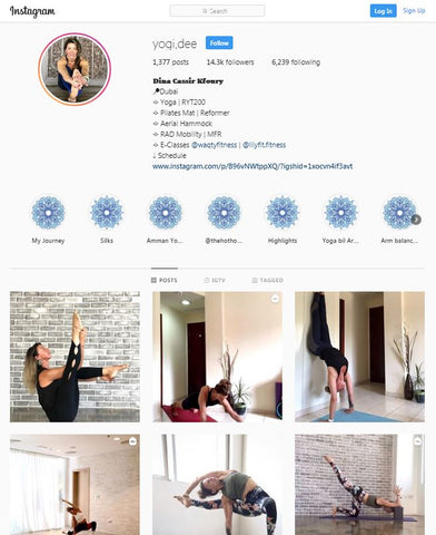 ntroducing Ms. Dina Cassir!   We met Dina on Instagram and she is a professional yoga teacher in Duabi. Not only is Dina an aerial yoga and pilates teacher, she's also a mom of 2 boys and massively successful Instagram Influencer with over highly engaged 14.3k Instagram followers on her Instagram account and is also active on many other social media platforms.