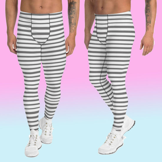Black & Pink Striped Meggings, Diagonally Striped Men's Designer Premium  Quality Running Tights- Made in USA/EU