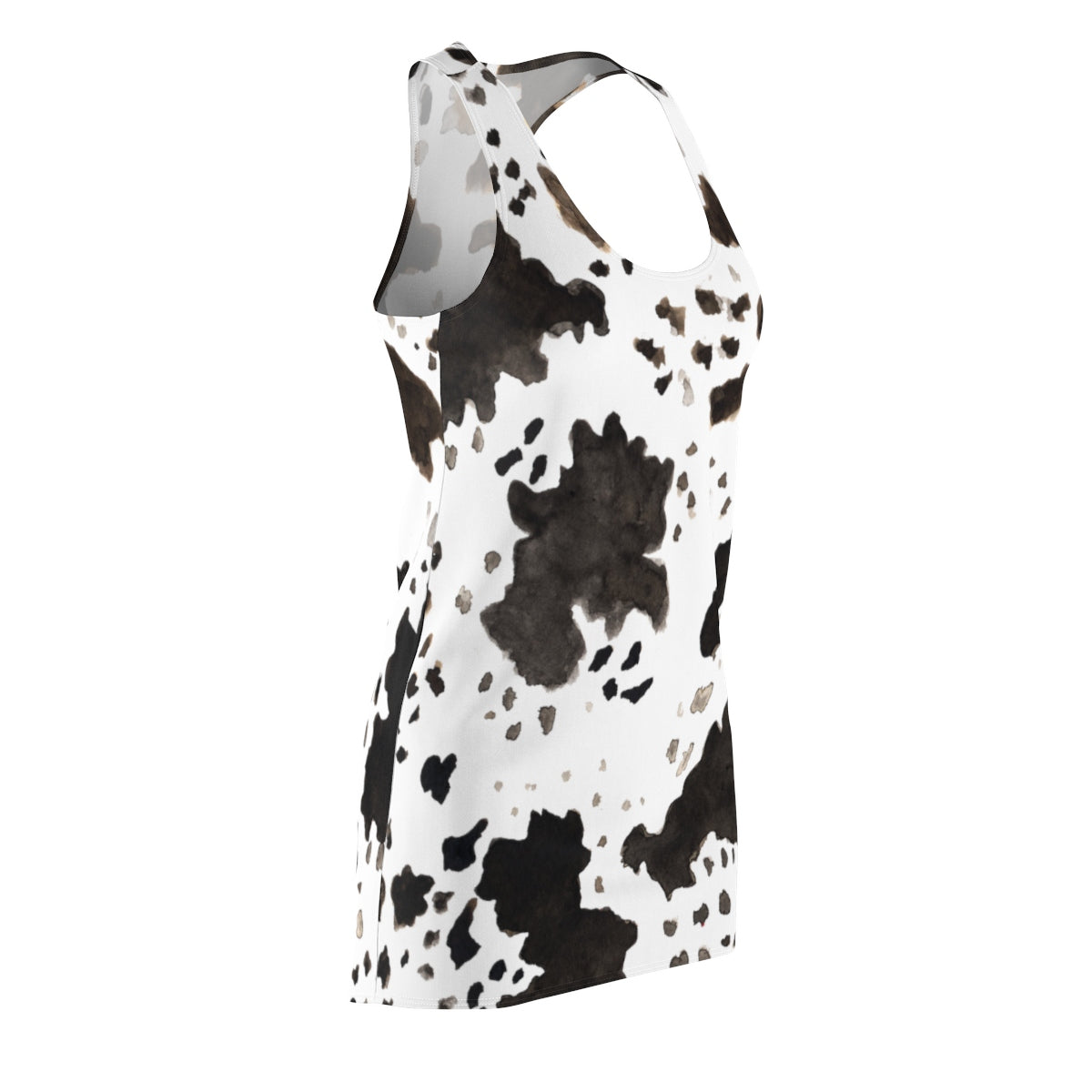 Cow Print Black White Brown Women's Long Sleeveless Racerback Dress -Made in USA (XS-2XL)-Women's Sleeveless Dress-Heidi Kimura Art LLC
