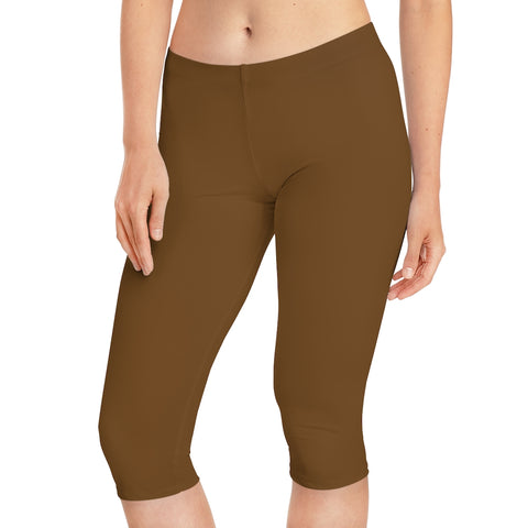 Capri Leggings - Plus Size - 1 Inch Waistband - Brown 