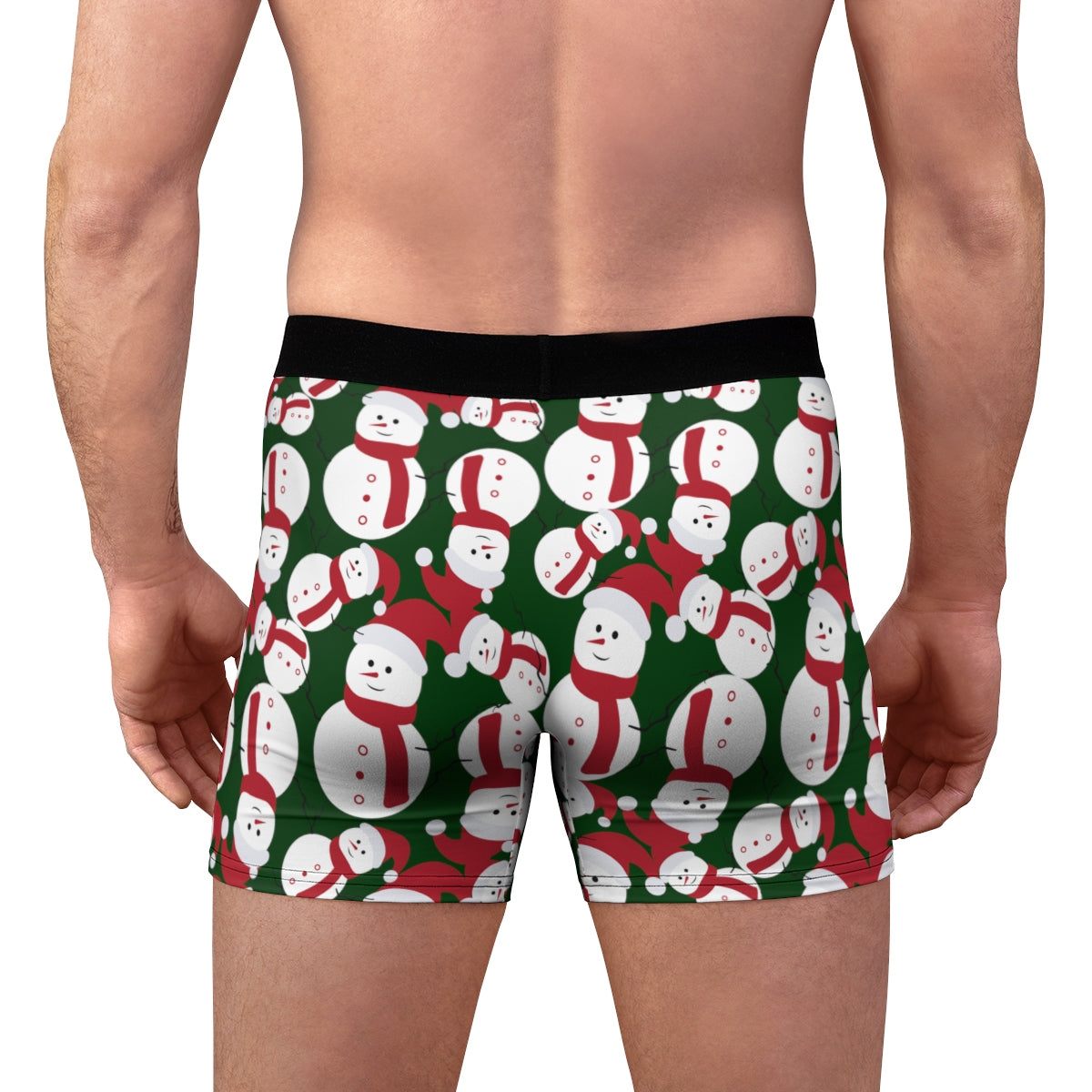 Green Christmas Men's Trunks, Cute Snowman Print Premium Men's Boxer ...
