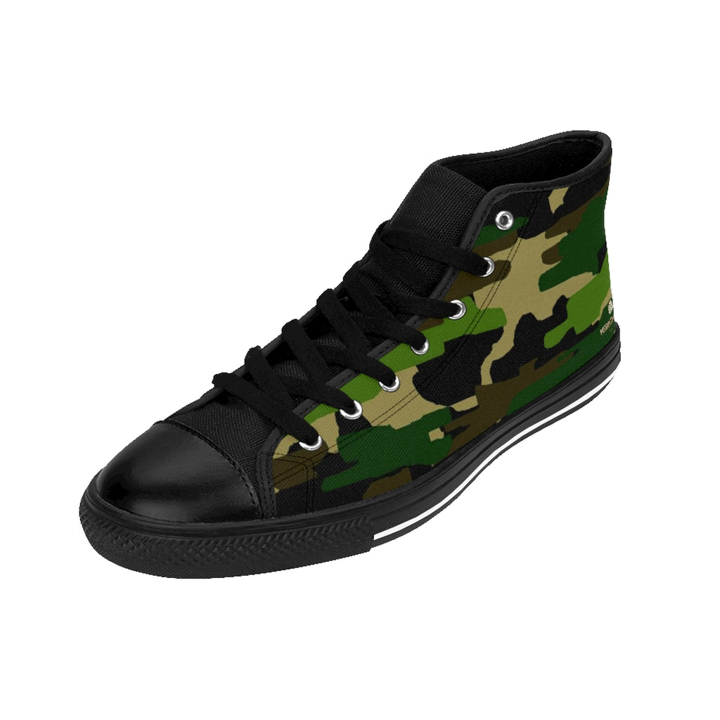 Green Camo Men's High-top Sneakers, Camouflage Military Print Men's ...