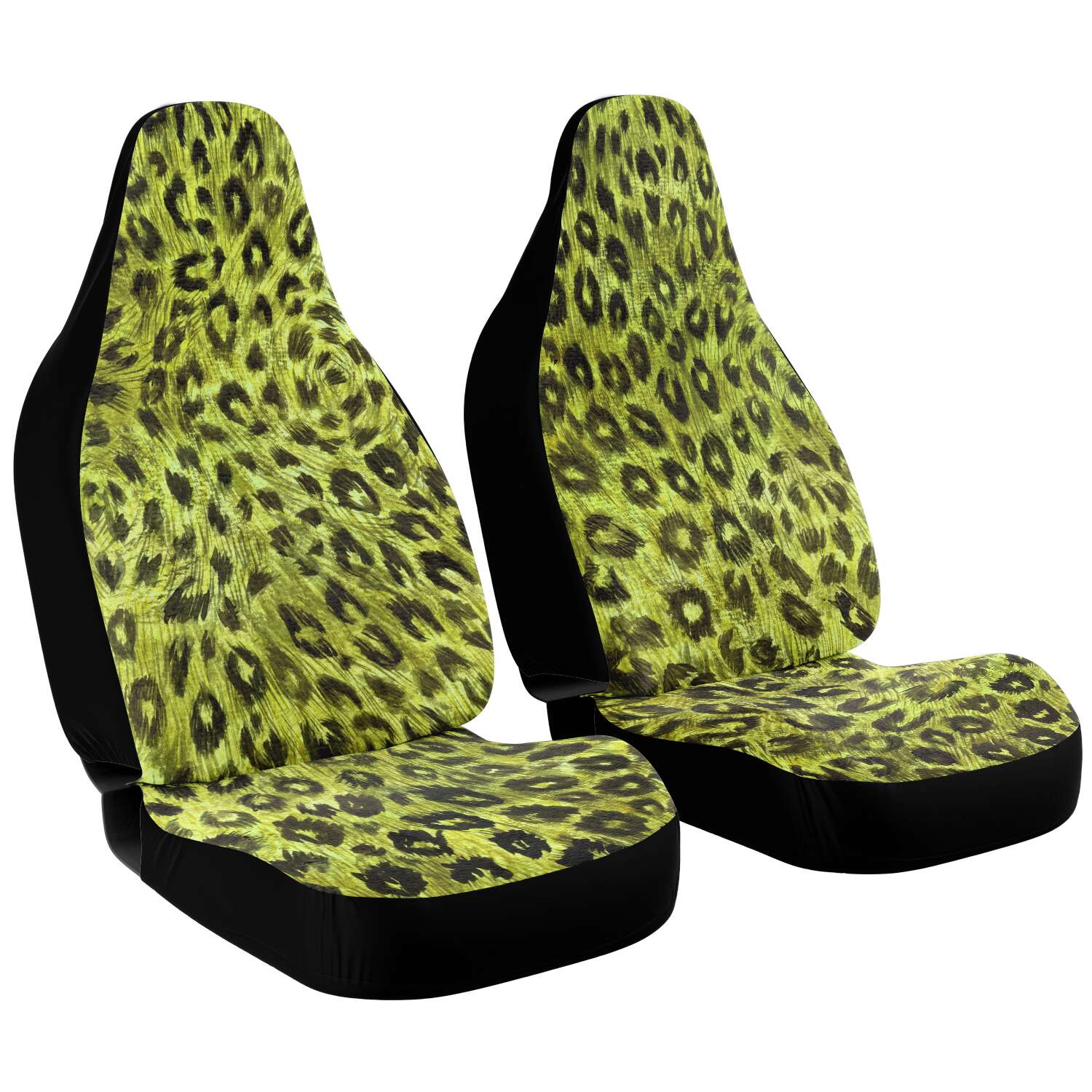 Leopard Car Seat Cover, Yellow Leopard Animal Print Designer Essential Premium Quality Best Machine Washable Microfiber Luxury Car Seat Cover - 2 Pack For Your Car Seat Protection, Cart Seat Protectors, Car Seat Accessories, Pair of 2 Front Seat Covers, Custom Seat Covers