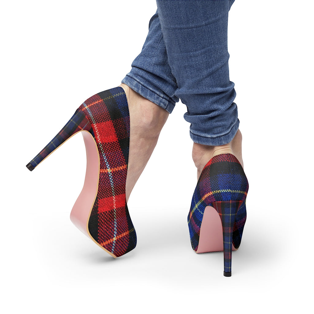 blue plaid heels