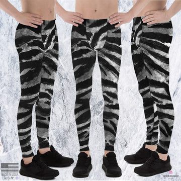 Grey Tiger Stripe Men's Yoga Pants Running Leggings & Tights- Made in USA/ Europe (US Size: XS-3XL)