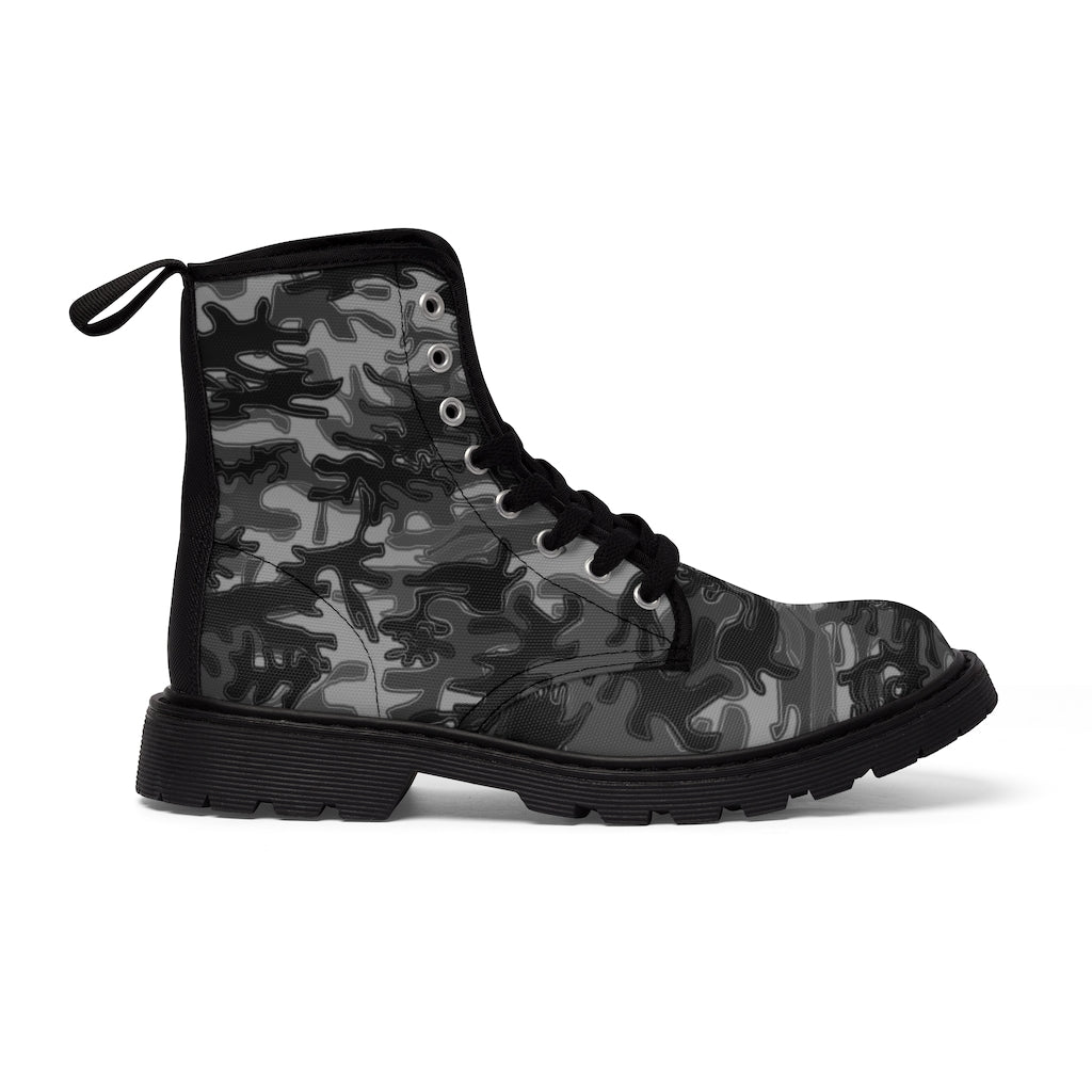 Grey Camo Men's Boots, Army Camouflage Print Best Hiking Winter Boots ...