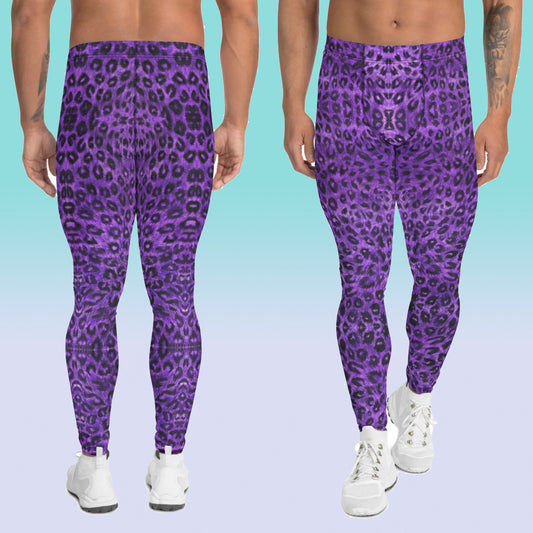 Purple Leopard Print Men's Leggings, Purple Animal Print Leopard Modern Meggings, Men's Leggings Tights Pants - Made in USA/EU/MX (US Size: XS-3XL) Sexy Meggings Men's Workout Gym Tights Leggings