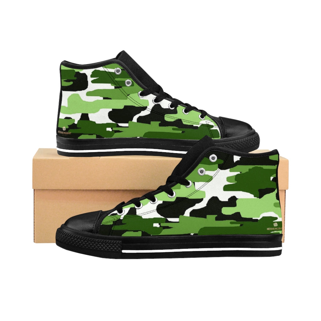 Green Camo Women's Sneakers, Army Print Designer High-top Sneakers ...