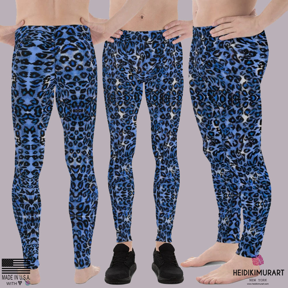 Dark Blue Leopard Meggings, Animal Print Men's Leggings Run Tights-Made ...