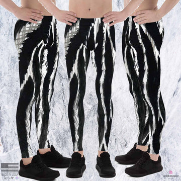 Gray Zebra Stripe Black White Animal Print Men's Leggings Tights Pants - Made in USA (US Size: XS-3XL)