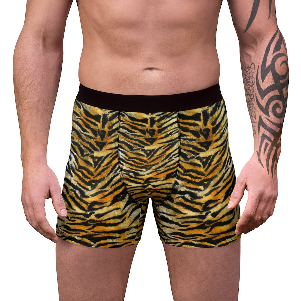 Orange Tiger Men's Boxer Briefs, Striped Animal Print Premium Quality ...