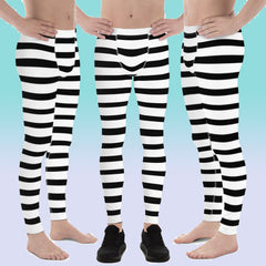 Horizontal Striped Plus Size Leggings, Black White Women's Yoga Pants- Made  in USA/EU