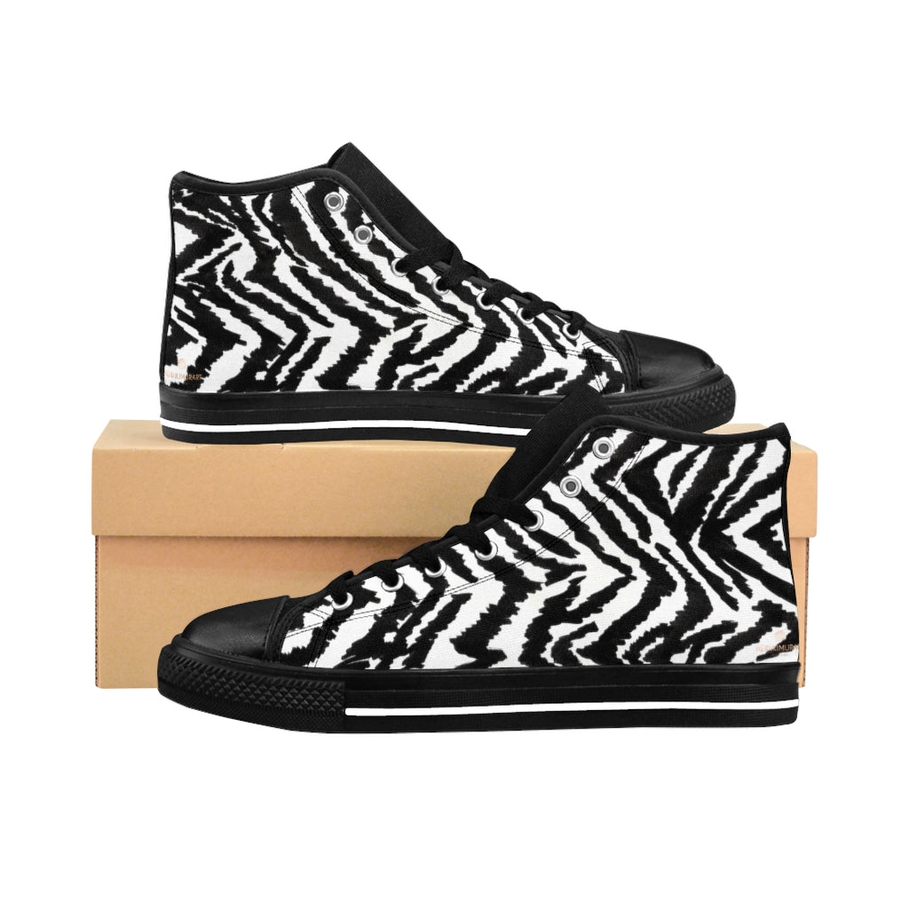 Zebra Women's Sneakers, Striped Animal Print Designer High-top Sneakers ...