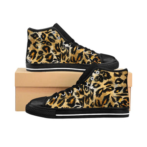 Brown Leopard Men's Sneakers, Best Leopard Animal Print Top Tennis Shoes | Heidikimurart Limited