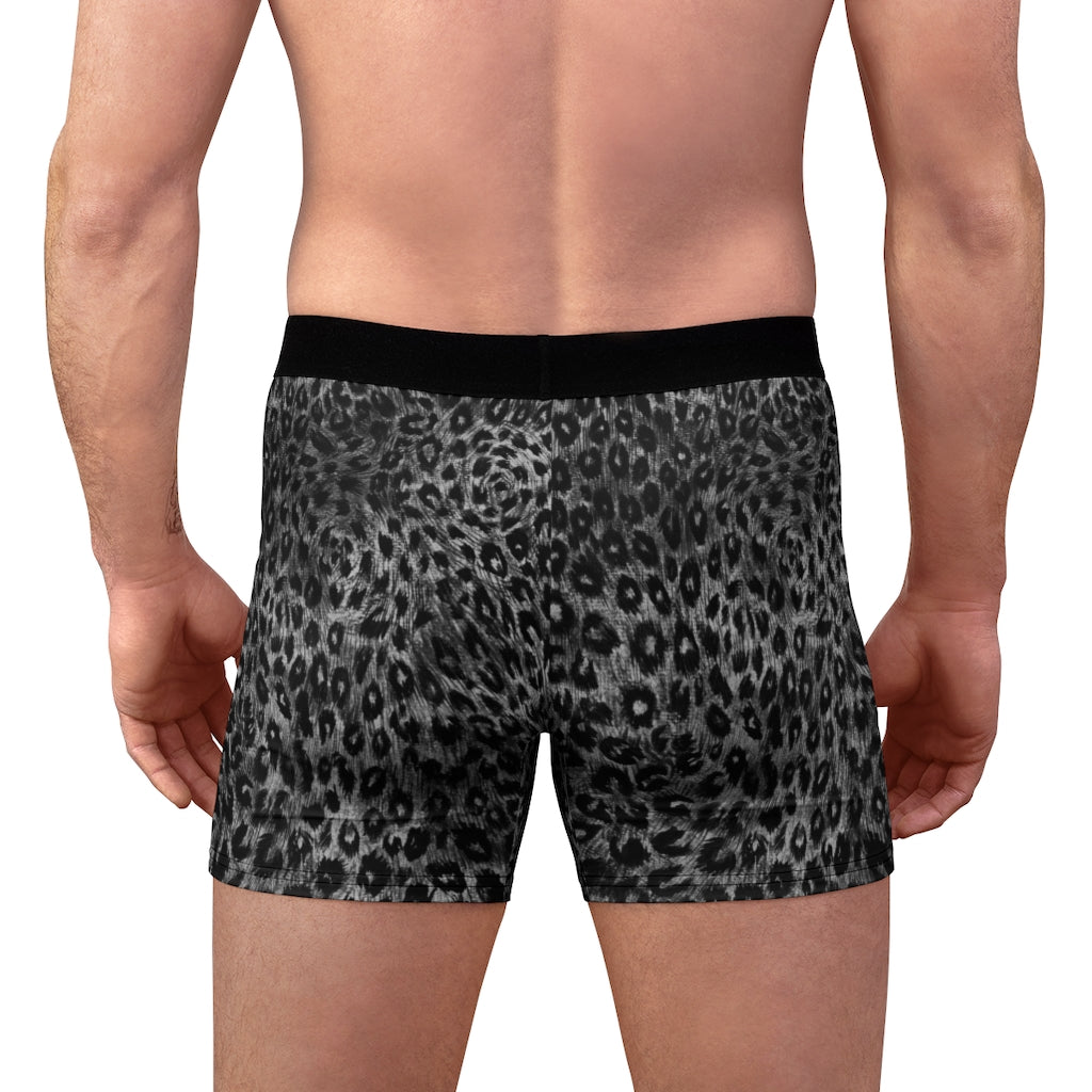 Grey Leopard Men's Boxer Briefs, Animal Print Premium Quality Sexy ...
