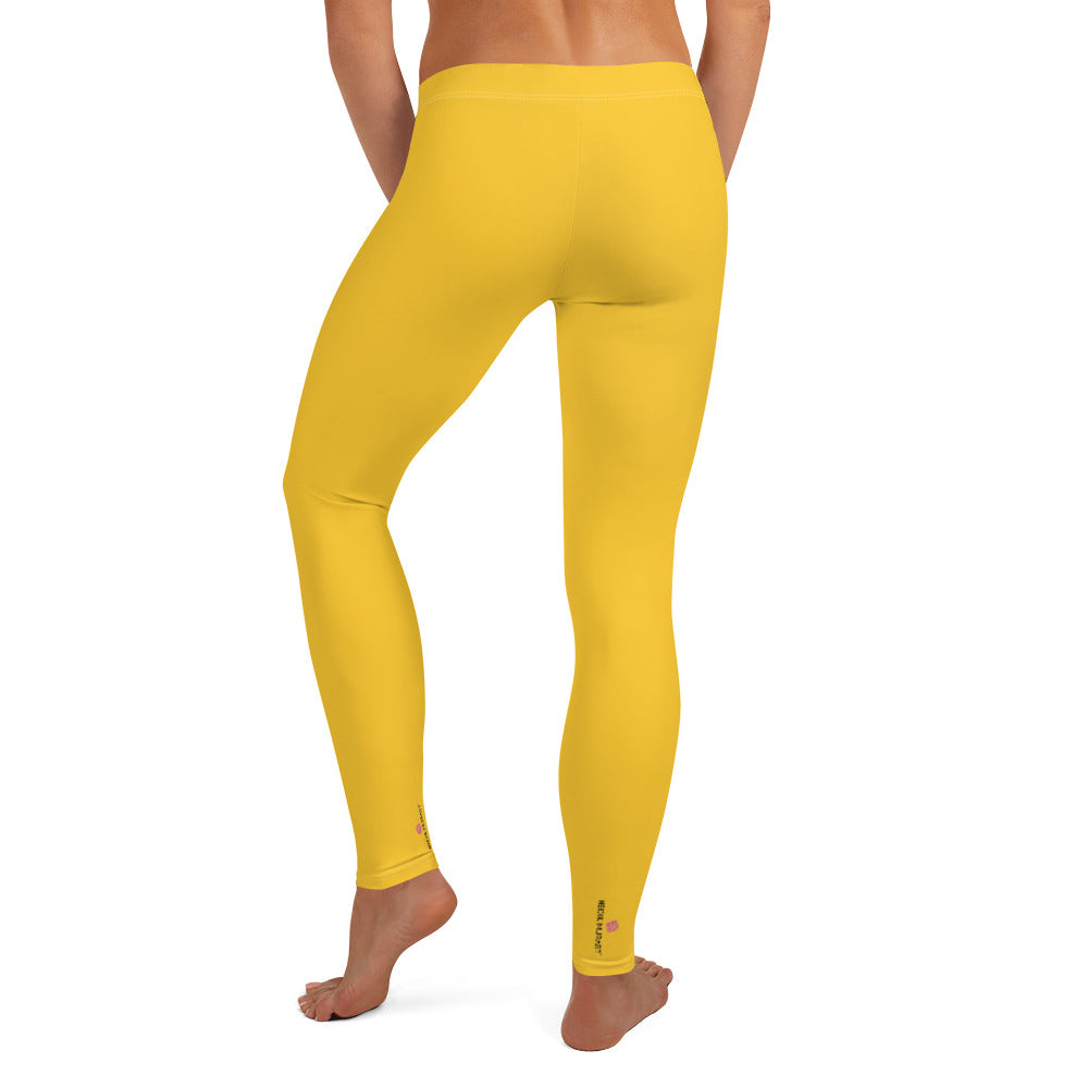 Yellow Solid Color Women's Leggings, Modern Solid Color Ladies' Tights-Made in USA/EU/MX - Heidikimurart Limited 