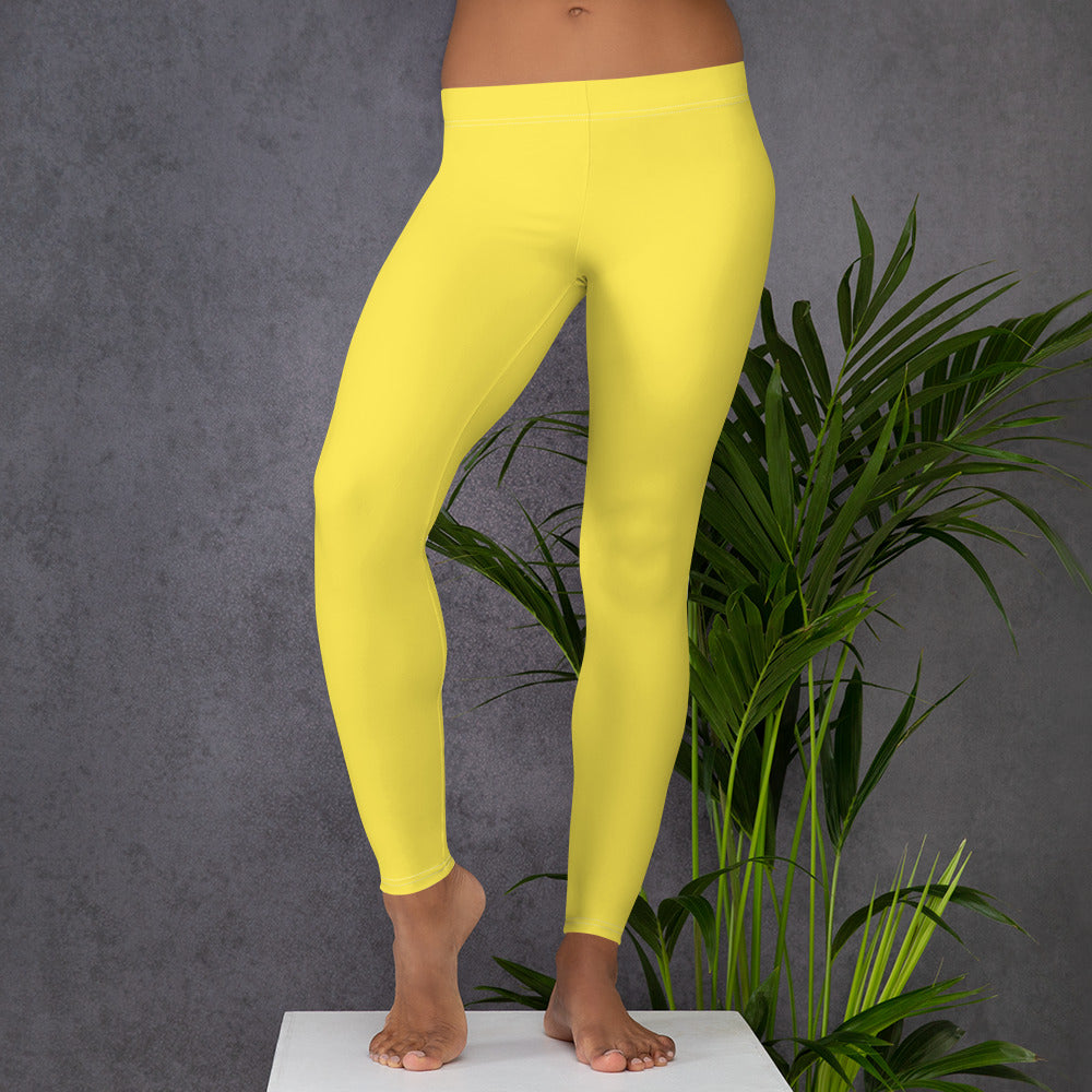 Bright Yellow Women's Casual Leggings, Solid Color Fashion Fancy Women's Long Dressy Casual Fashion Leggings/ Running Tights - Made in USA/ EU/ MX (US Size: XS-XL)