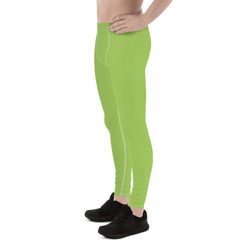 Neon Green Color Bright Meggings, Solid Color Print Men's Leggings