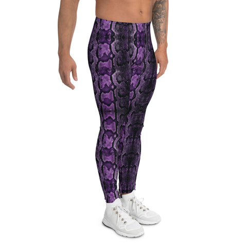 Cobra Slash Men's Leggings, Green Snakeskin