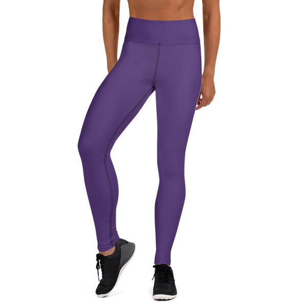 Dark Purple Solid Yoga Leggings, Dark Purple Women's Long Tights-Made ...