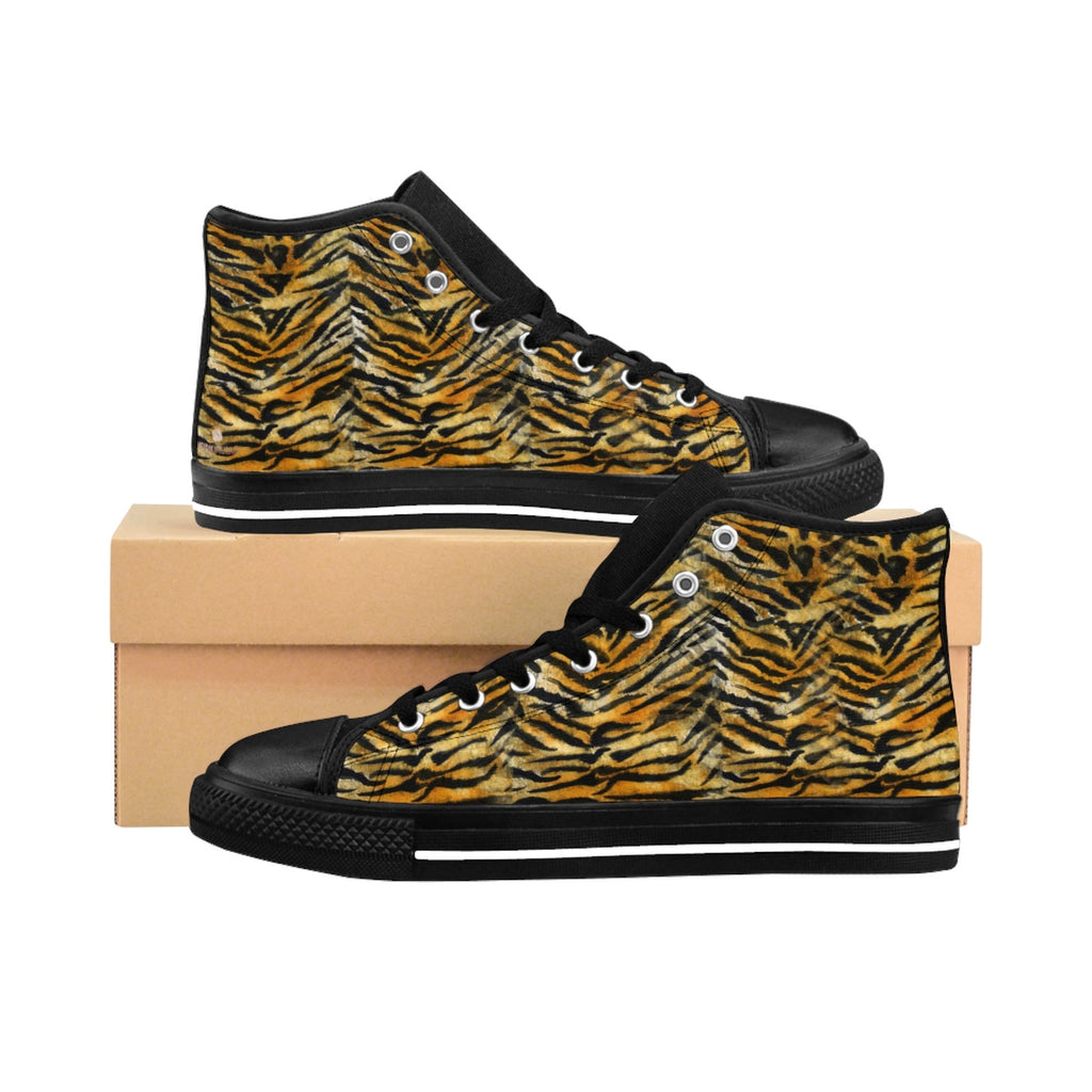 Tiger Striped Women's High Tops Sneakers, Striped Animal Print Running ...