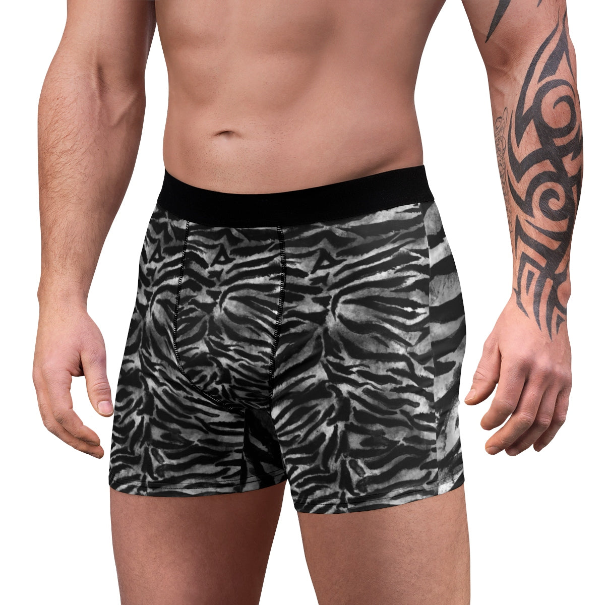 Gray Tiger Striped Men's Boxers, Animal Print Sexy Hot Men's Boxer ...