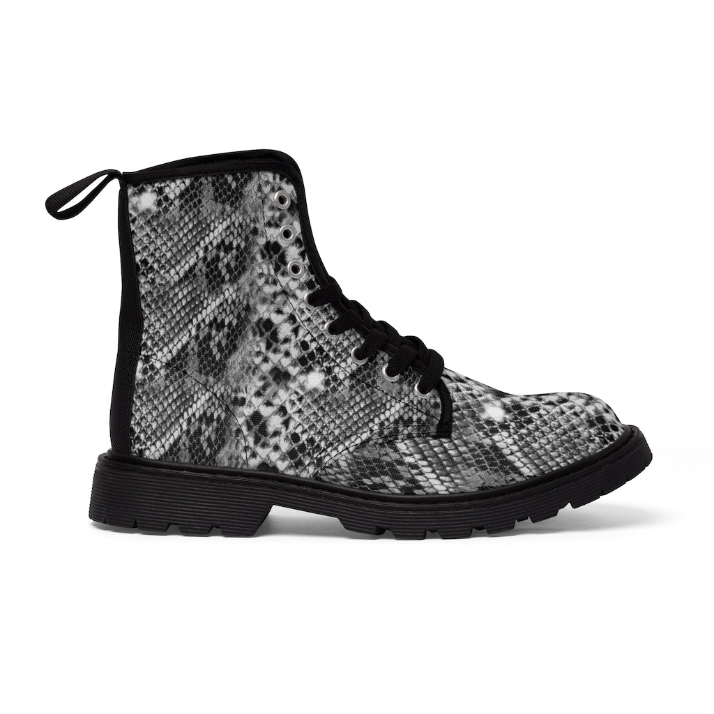 Grey Snake Women's Canvas Boots, Best Snake Reptile Print Best Winter ...