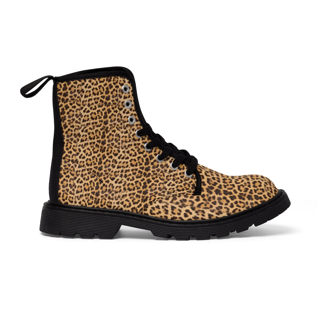 Brown Leopard Women's Canvas Boots, Best Leopard Animal Print Winter ...