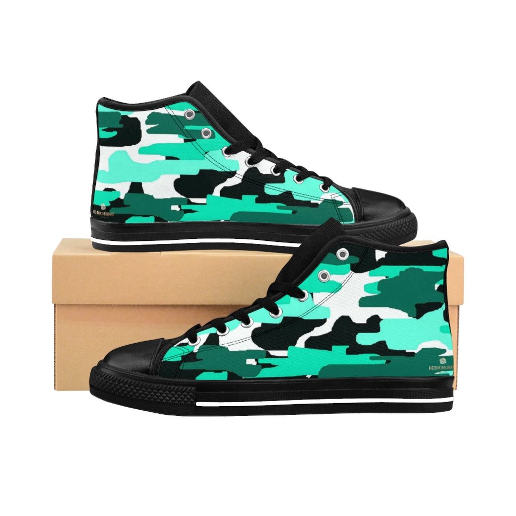 Blue Camo Women's Sneakers, Camoflage Print Designer High-top Sneakers ...