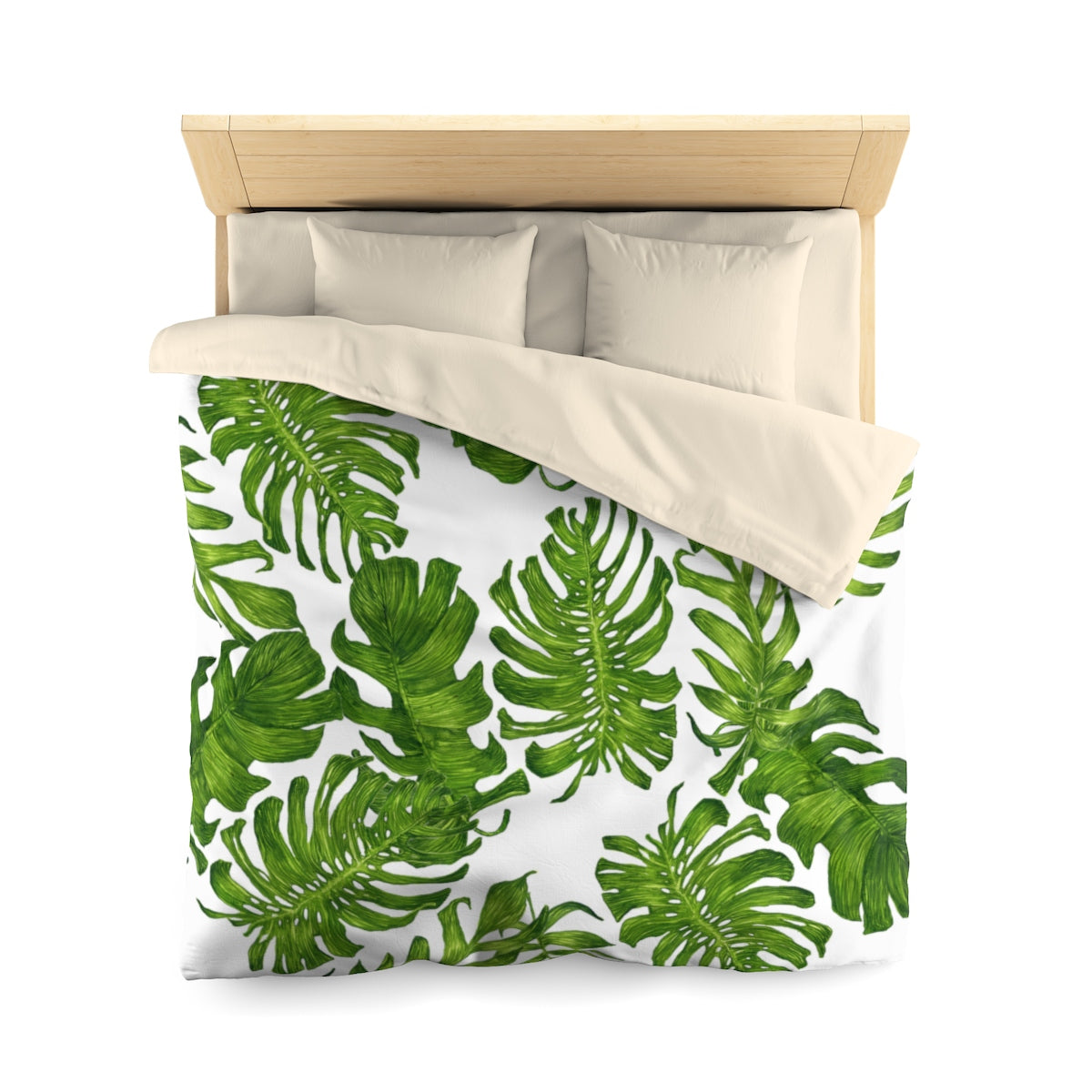 Green Tropical Leaf Print Designer Microfiber Duvet Cover Made