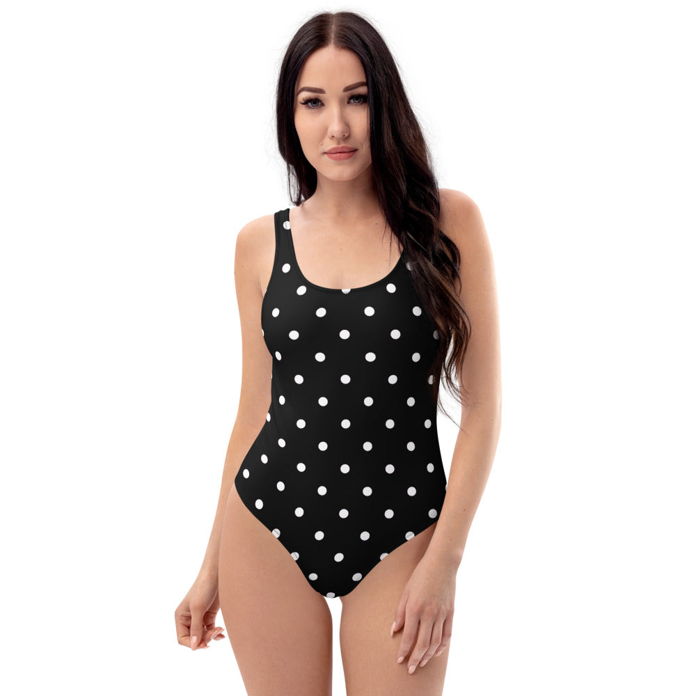 black polka dot swimsuit