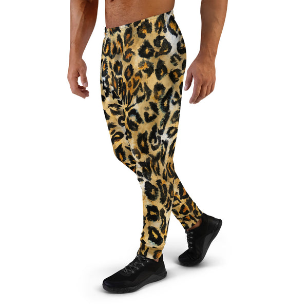 Brown Leopard Men's Joggers, Leopard Animal Print Rave Party Casual ...