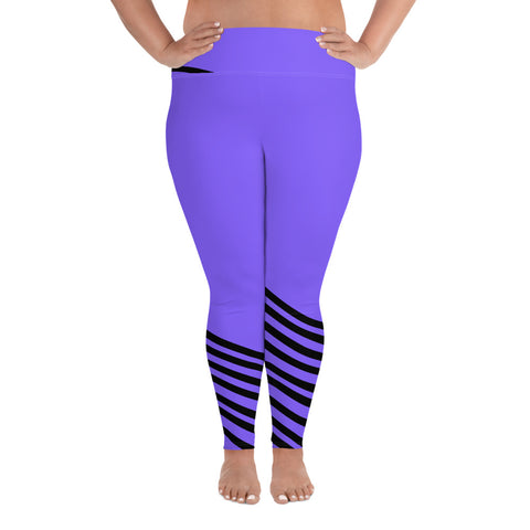 Fujie Chic Purple & Black Diagonal Stripe Print Plus Size Women's Leggings - Made in USA (US Size: 2XL-6XL)