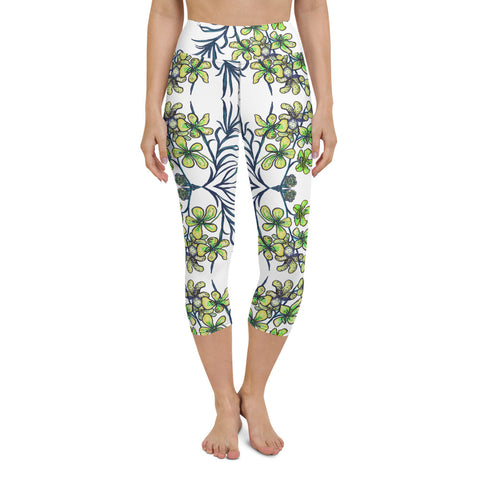 Purple Orchids Yoga Capri Leggings, Floral Print Women's Best