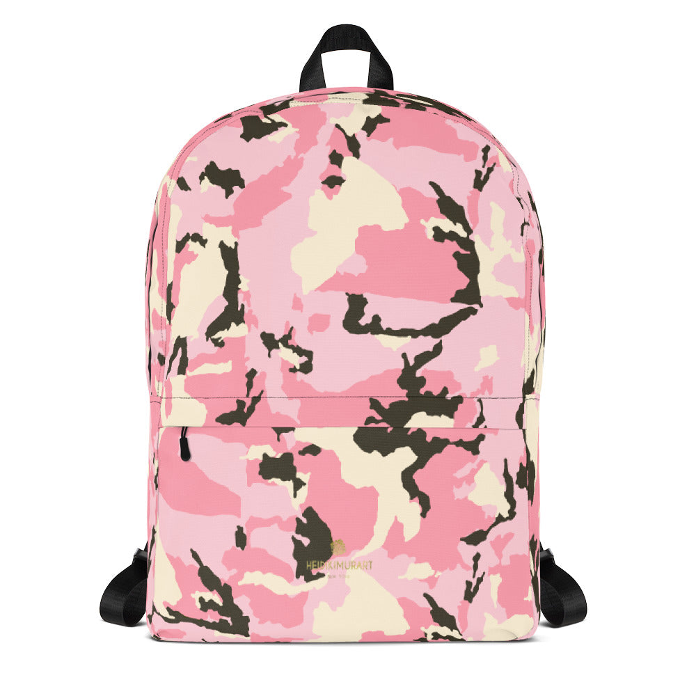 Pink Camo Print Backpack, Camouflage Unisex Water Resistant Backpack ...