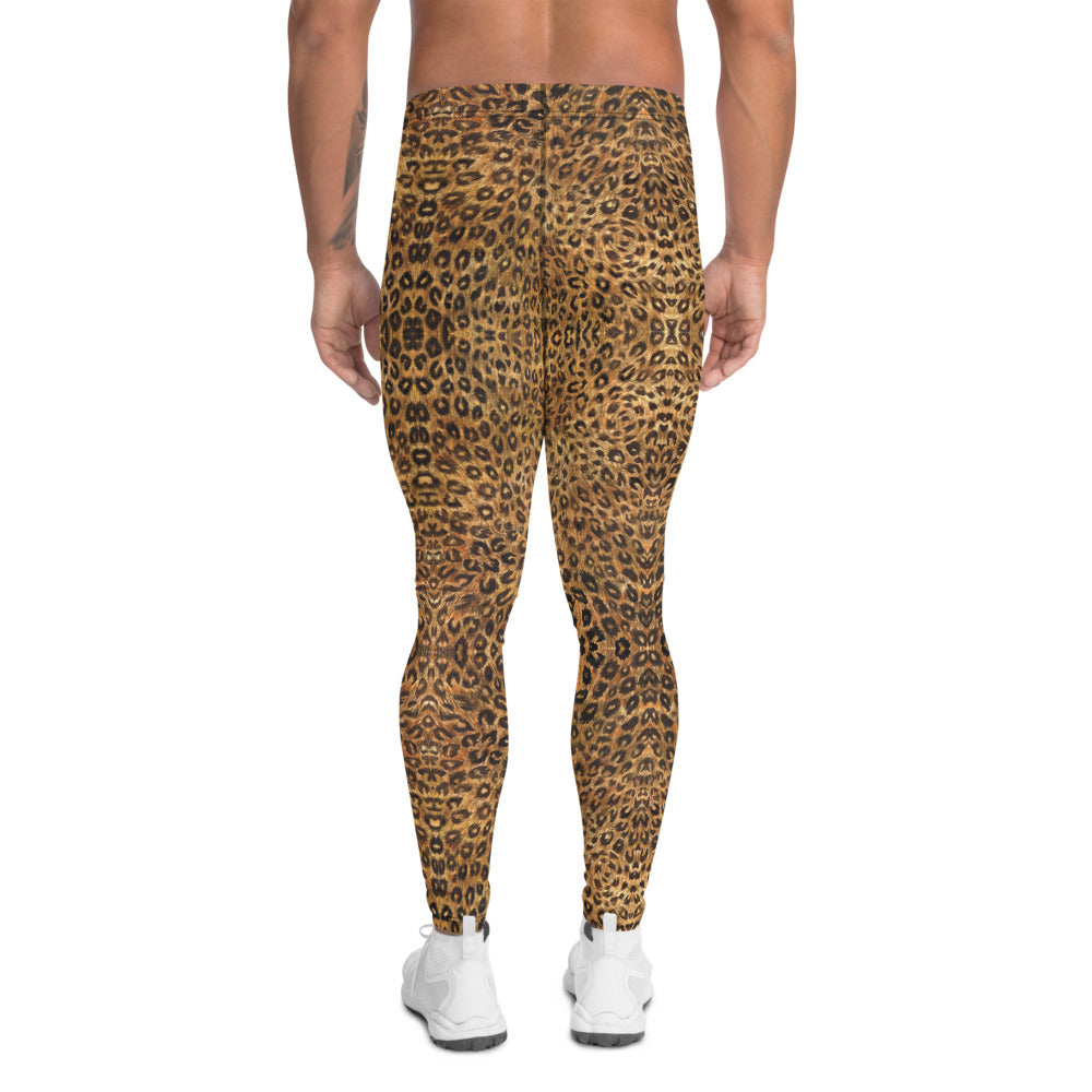 Brown Leopard Men's Leggings, Animal Print Meggings Sexy Run Tights ...