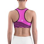 Shibuya Girl Hot Pink and Black Diagonal Striped Elastic Polyester Spandex Women's Sports Fitness Bra - Made in USA (US Size: XS-2XL)