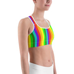 Kazuko Colorful Bright Rainbow Stripe Pattern Print Sports Yoga Fitness Bra - Made in USA(XS-2XL), Rainbow Bra, Sports Bra Rainbow, Hippies Kazuko Colorful Bright Rainbow Stripe Pattern Print Sports Yoga Fitness Bra - Made in USA (XS-2XL)