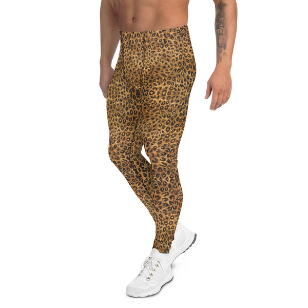 Brown Leopard Men's Leggings, Animal Print Meggings Sexy Run Tights ...